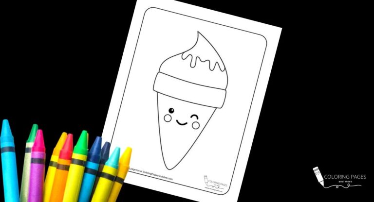 Kawaii Single Scoop Ice Cream Cone Coloring Page