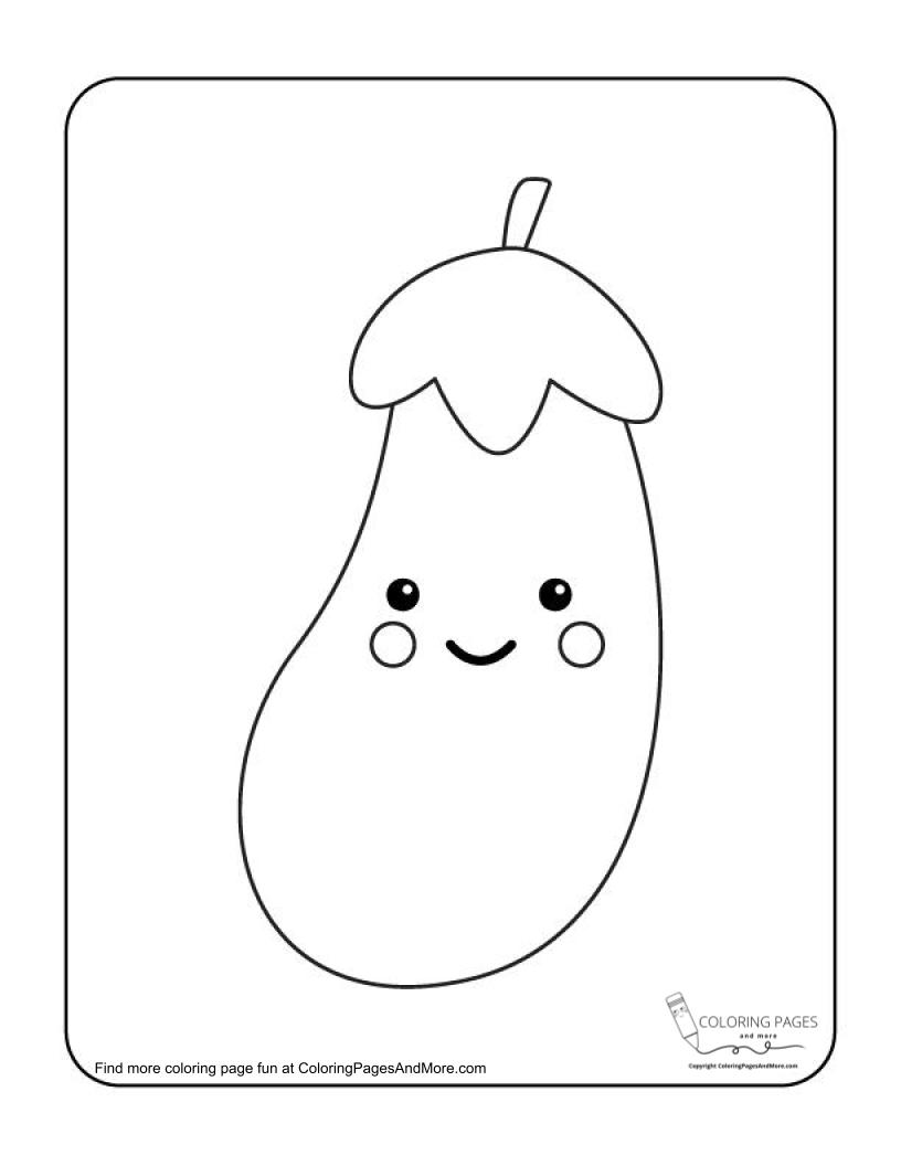 Kawaii Eggplant Coloring Page   Coloring Pages and More
