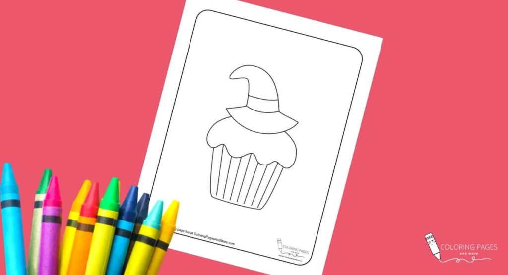Witch Hat Halloween Cupcake Coloring Page