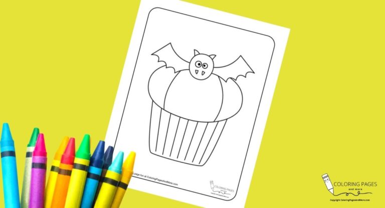 Bat Halloween Cupcake Coloring Page