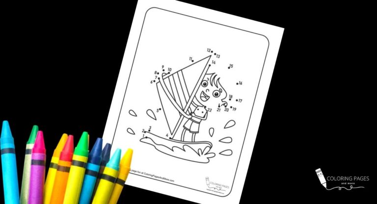 Kid Windsurfing Dot-to-Dot Coloring Page
