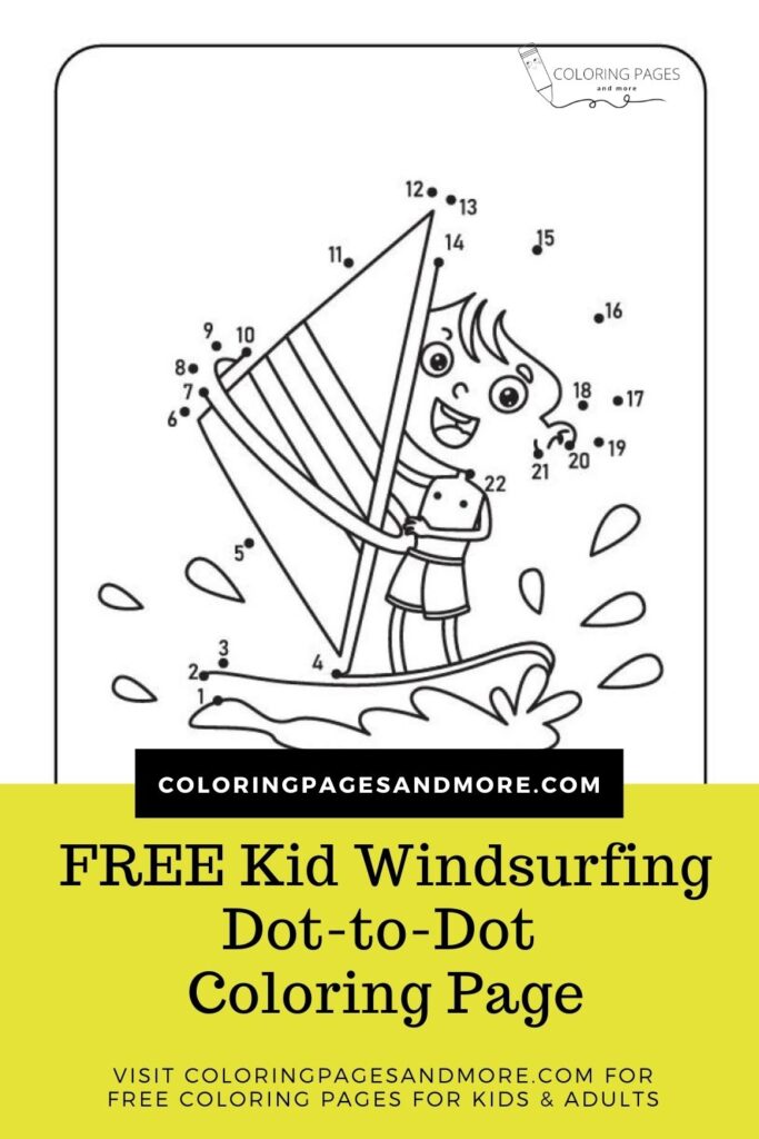 Kid Windsurfing Dot-to-Dot Coloring Page