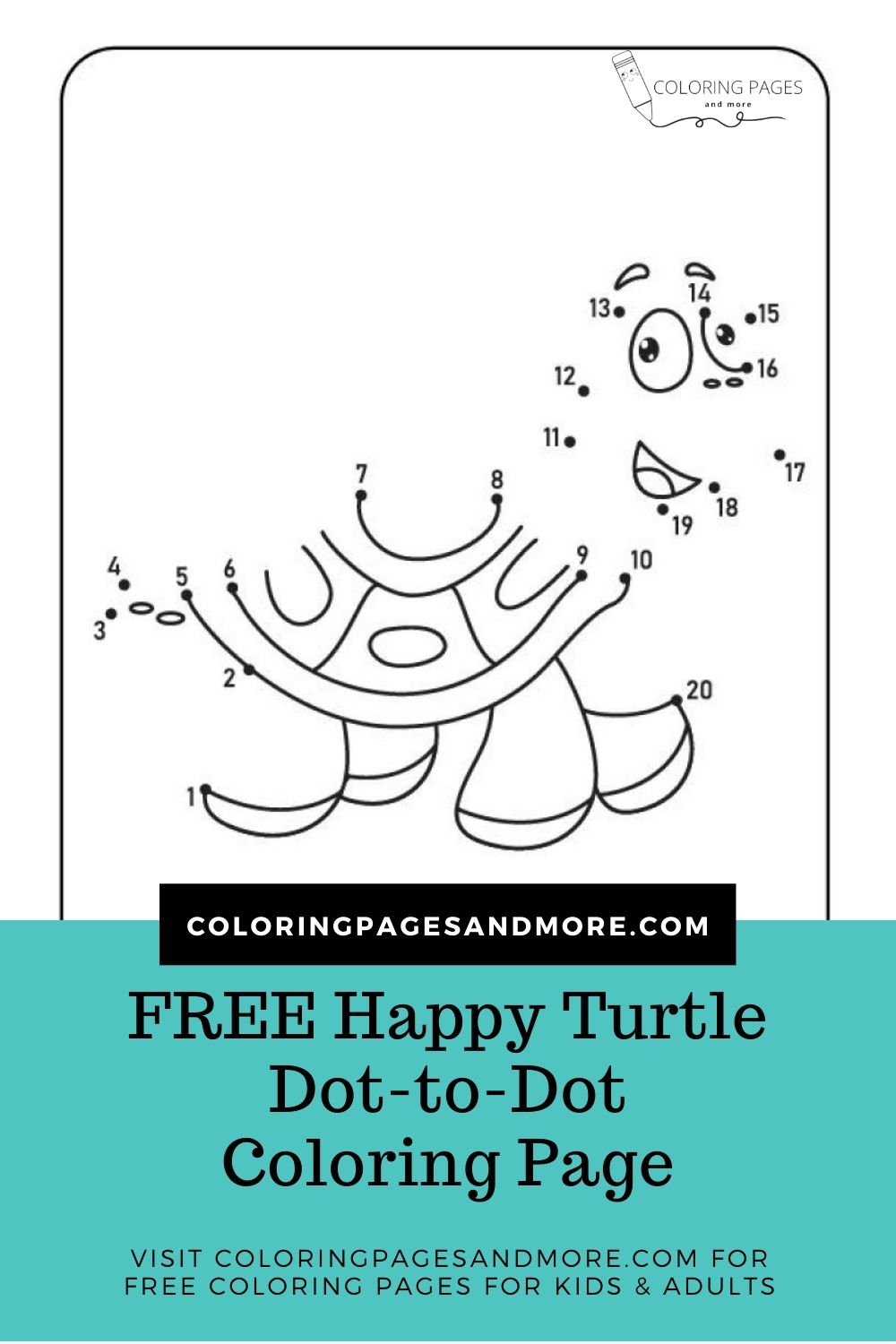 Happy Turtle Dot-to-Dot Coloring Page - Coloring Pages and More