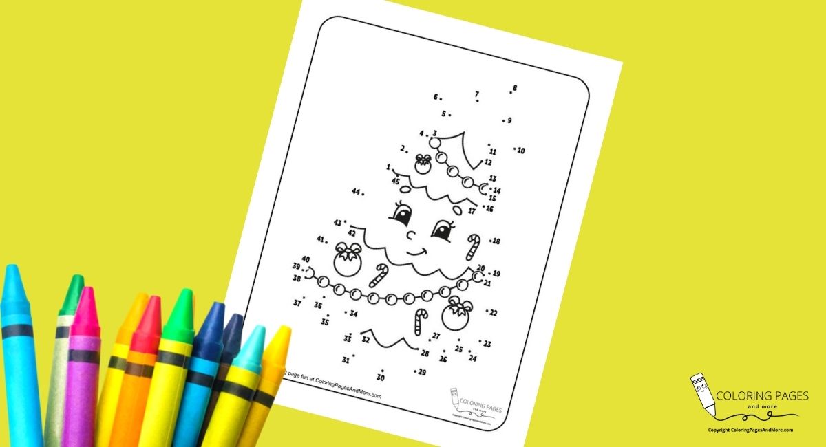 Decorated Christmas Tree Dot-to-Dot Coloring Page