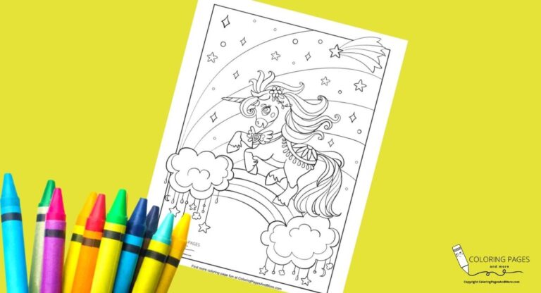 Fancy Unicorn on a Rainbow Coloring Page