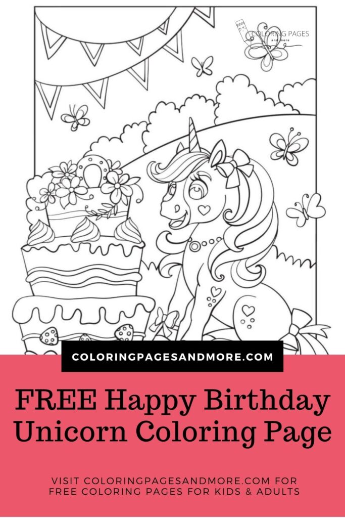 Happy Birthday Unicorn Coloring Page