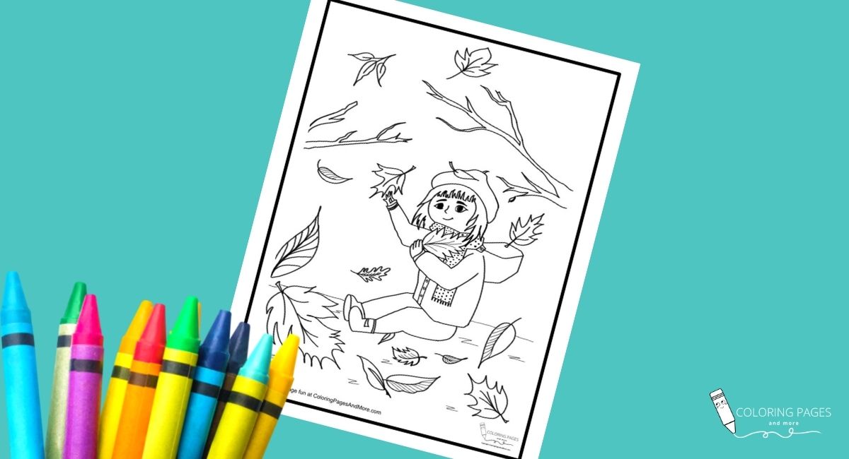 Playing in Fall Leaves Coloring Page